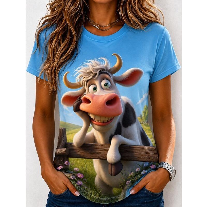 Women's T Shirt Print Graphic Animal Vintage Stylish Classic Short Sleeve Crew Neck Regular Tops Daily Weekend Black White Gold Summer Spring Fall
