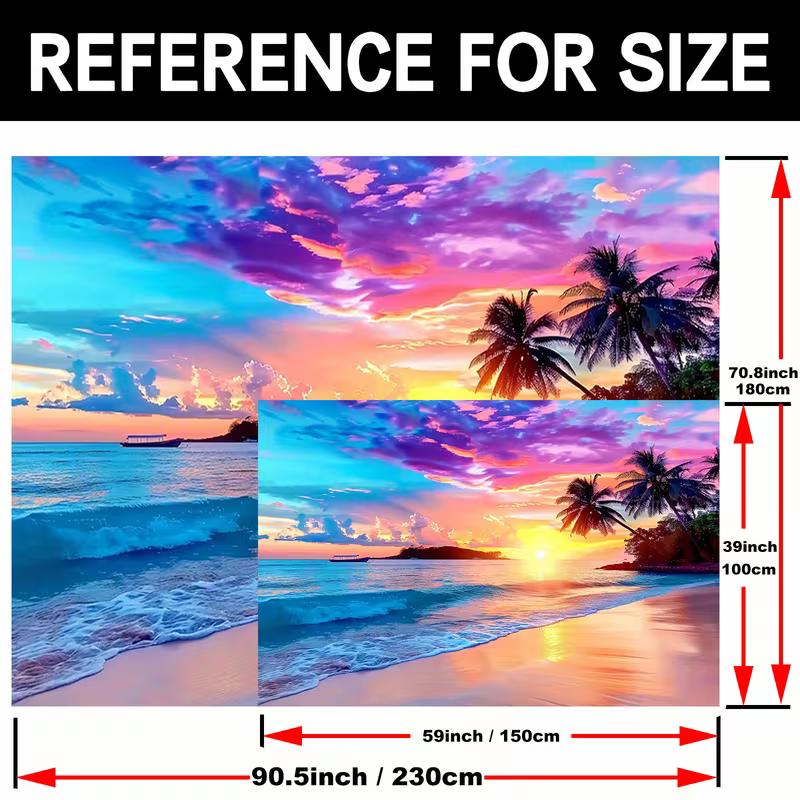 2D HD Dreamy Beach Sunset Backdrop, Colorful Sky Ocean Photo Background Cloth