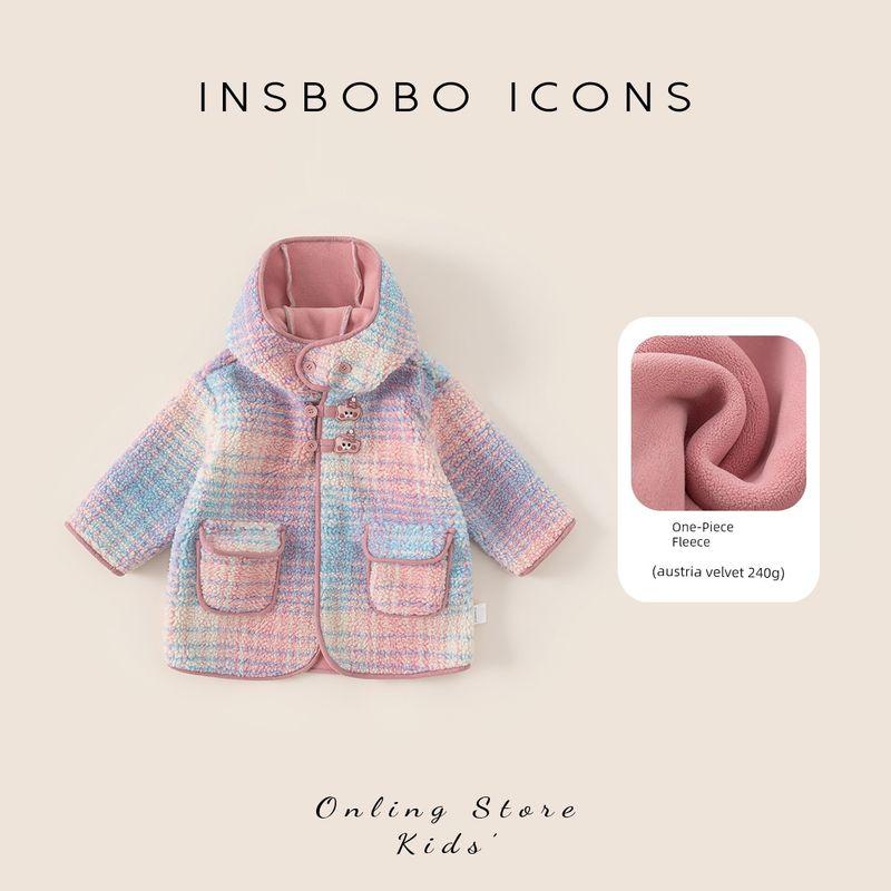 Insbobo Girls  Outwear Winter New Style Fleece-Lined and Thickened 2025 Baby Tops for Girls Autumn and Winter Warm Coat Pink 100