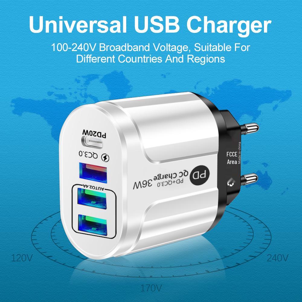 US/EU/UK 20W Fast Charging Phone Charger with USB & PD Ports