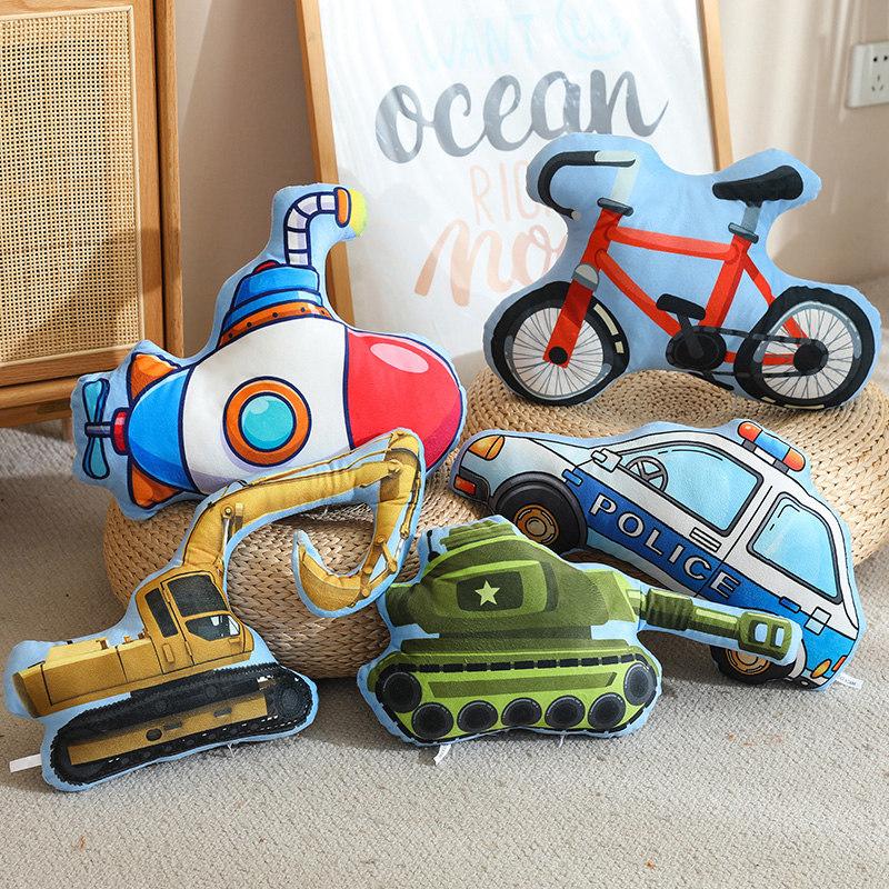 Cartoon Police Car Fire Truck Throw Pillow Plush Toy Doll Excavator Train Doll Home Pillow Doll