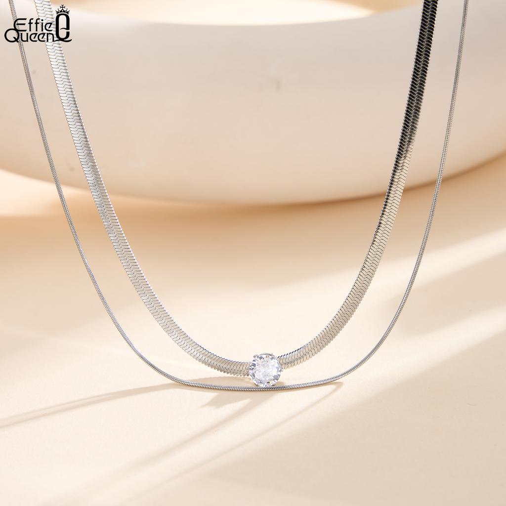 EFFIE QUEEN Stainless Steel 18k Gold Zirconia Chain Choker Necklace Timeless Jewelry for Women, Men Wedding Party Gift STKN06