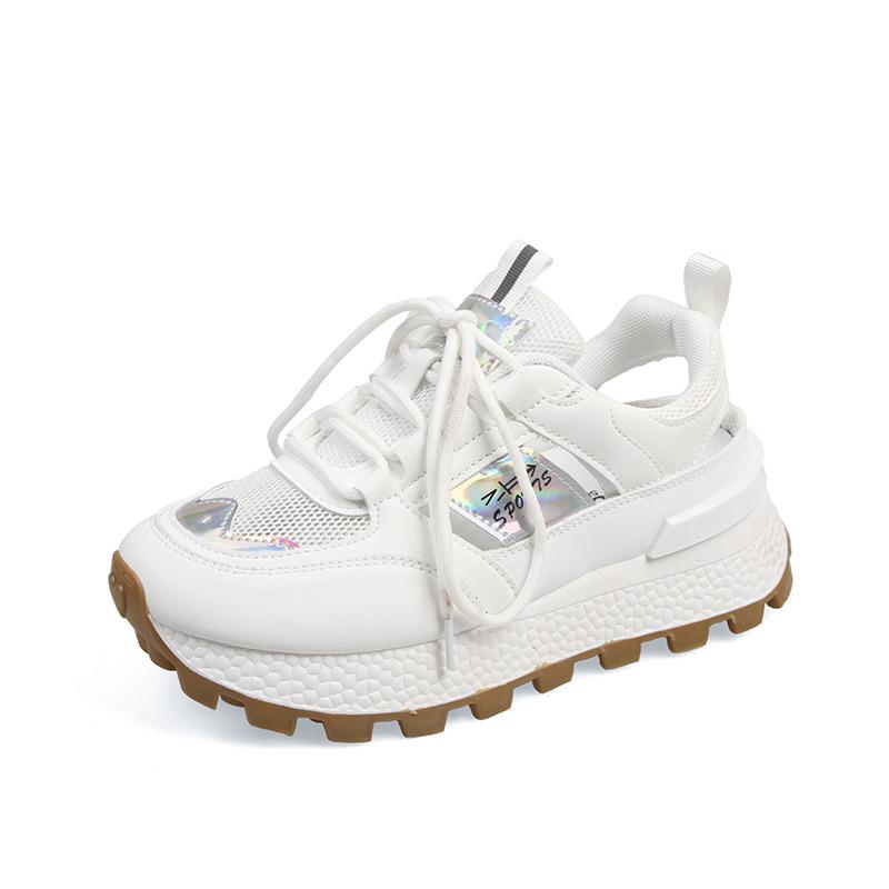 

Summer new hollow mesh dad shoes thick sole heightening student casual shoes show foot small sports shoes Forrest Gump shoes tide 36 серебро белый