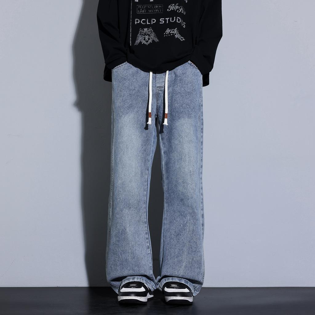 American retro trendy brand micro-pull jeans men's new trend loose wide-leg drape elastic waist pants