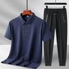 Men's Summer Ice Silk Two-Piece Set: Short Sleeve Top & Long Pants - Casual Sportswear for Father's Day Gift