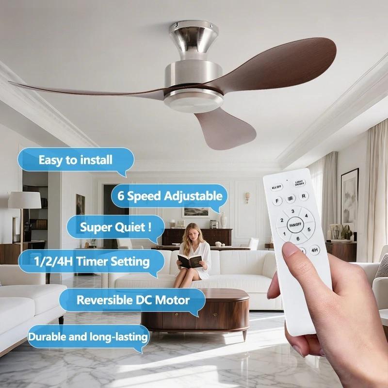 36-52" Low-Profile Flush Mount Ceiling Fan Remote Control Industrial Vintage Fan No-Light Design Multi-Space Use Electric Fan