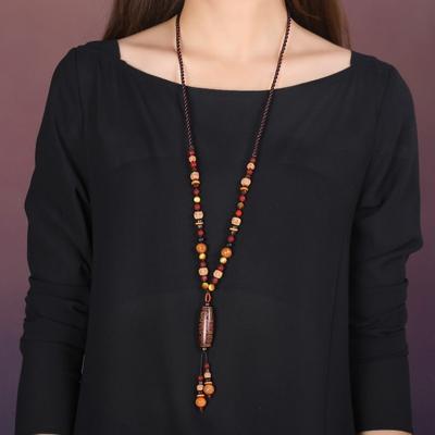 GemChic Damen-Halskette mit Anhänger im Vintage-Stil, ethnisch, Holzperlen, klassisch, lange Kette, modisch, Schmuck, Geschenk zum Geburtstag und zu Weihnachten