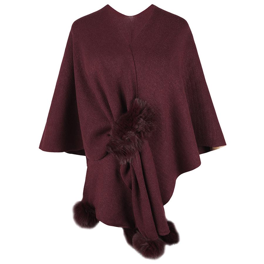 Fuzzy Ball Poncho Sweater Women's Autumn Winter New European and American Cross-Border Ladies Knit Open Shawl