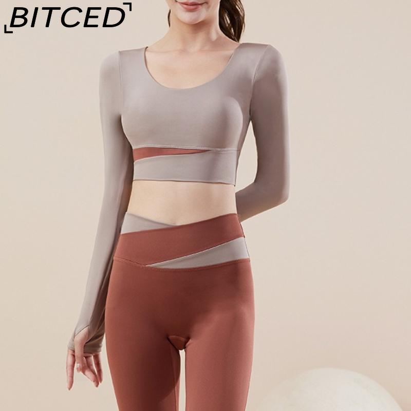BITCED Color-Block Long Yoga Set Quick-Dry Seamless Nude-Feel Fitness Wear Seamless Slimming Breathable Sports Set