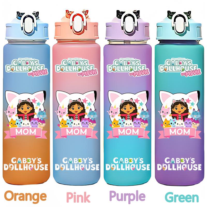 Gabby's 750ml Dollhouse Gabby Carlita DJ Catnip Mercat Gradient Plastic Straw Cup Pandy Paws Cakey Cat Mama Cat Drinking Bottle