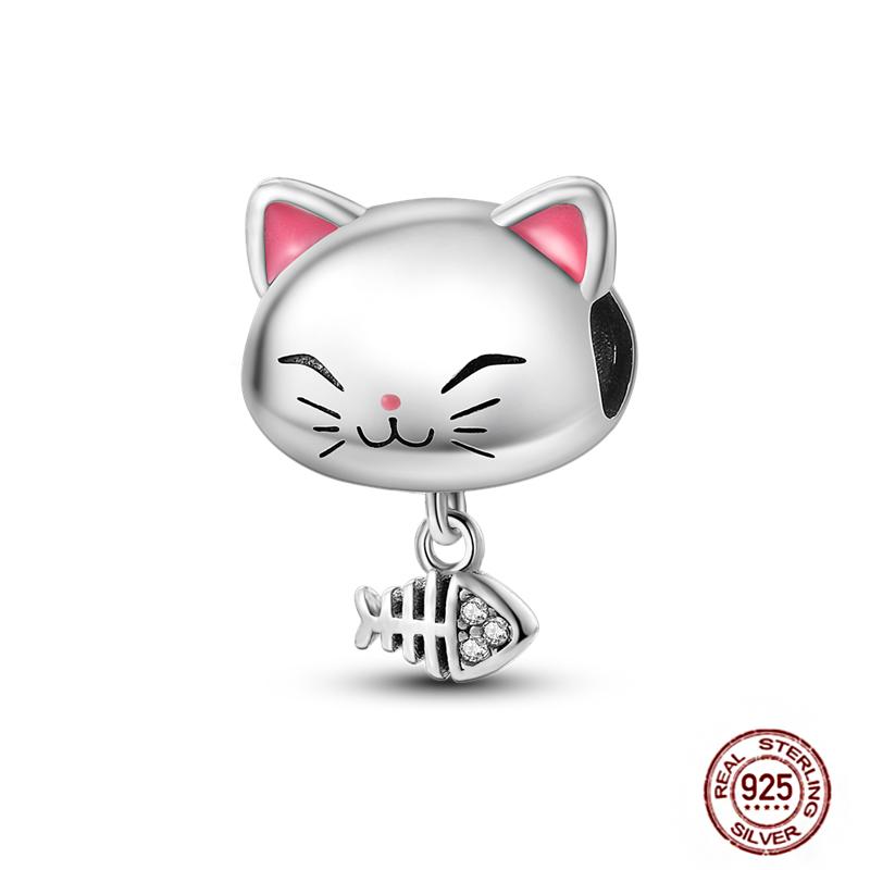 Fit Original Pendant Animal Charmscopper Pink Heart Pet Cat Dog Blue Owl Squirrel Beads Bracelet Women Diy Birthday Jewelry