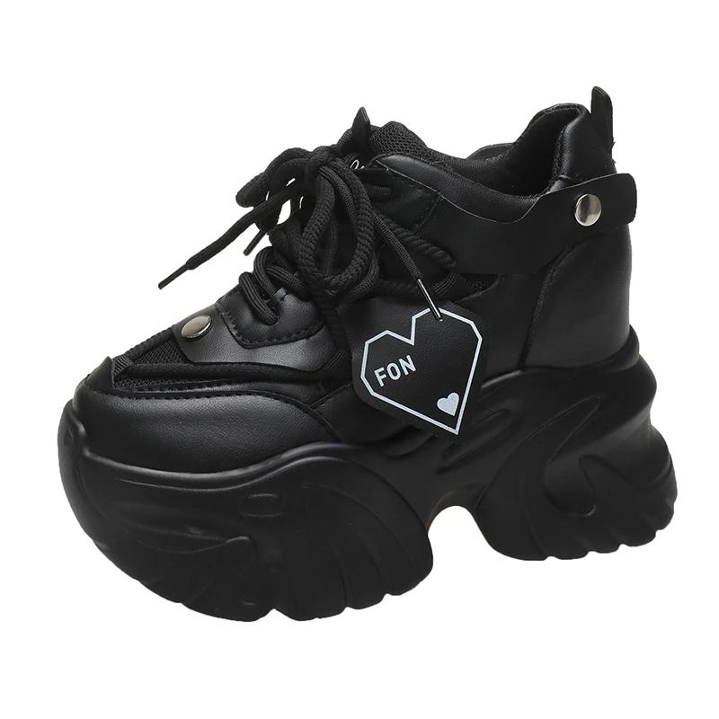 

Модные 9,5 см каблуки толстые кроссовки весна осень женские вентилируемые туфли удобные повседневные кожаные туфли женские нескользящие толстые кроссовки 35 чёрный