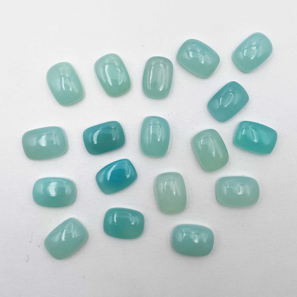 Natural Aqua Chalcedony Cushion Cabochon Loose Gemstone 8 Pcs 13*18 MM 100 CT For Jewelry Making