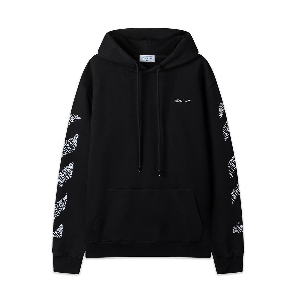 Off-White 2025 Autumn and Winter New Sketch Pattern Arrow Looped Hooded Sweatshirt for Men and Women