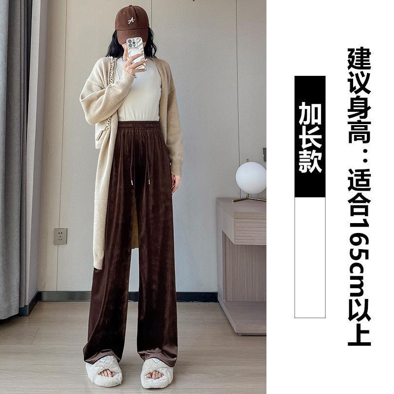 

Golden velvet wide-leg pants women s high waist drooping straight autumn and winter new warm casual black floor-mopping pants XL