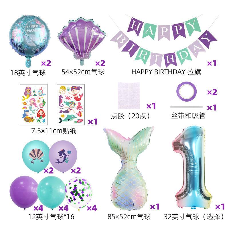 Fashionable Mermaid-themed Children's First Birthday Party Decoration Mermaid-printed Latex Banner Sticker Set