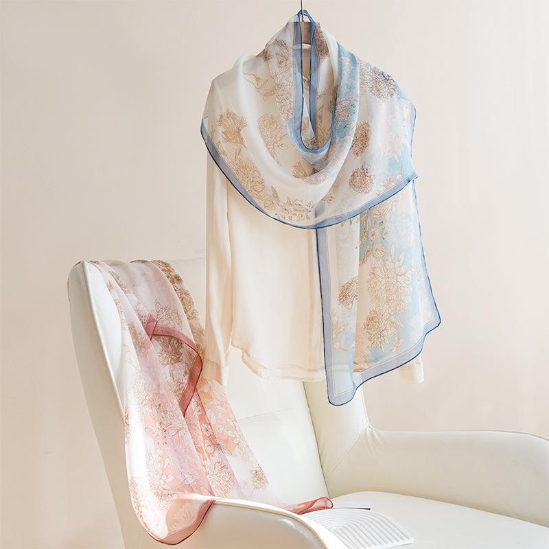 spring and summer fashion high-end mulberry silk summer sun protection shawl thin neck protection foreign style scarf