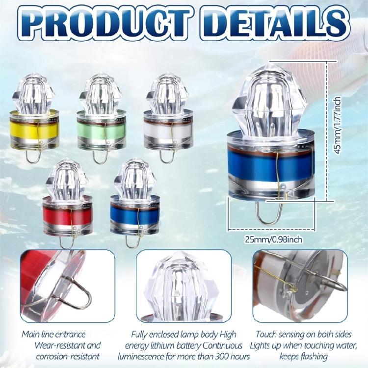 Boats Fishing Attractor Light Set with 12 LED Underwater Lures Light, Compacts Hanging Hook Body and Multiple Color Option for Night Fishing Trip