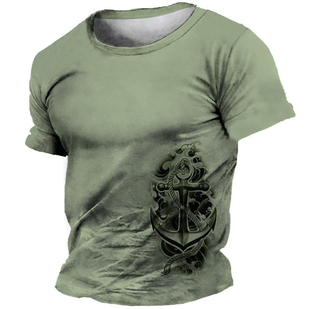 Men's T-Shirt 3d Boat Print Tops O-Neck Short-Sleeved Casual Retro T-Shirt Fashion Street Summer T-Shirt Oversized Men's Clothes