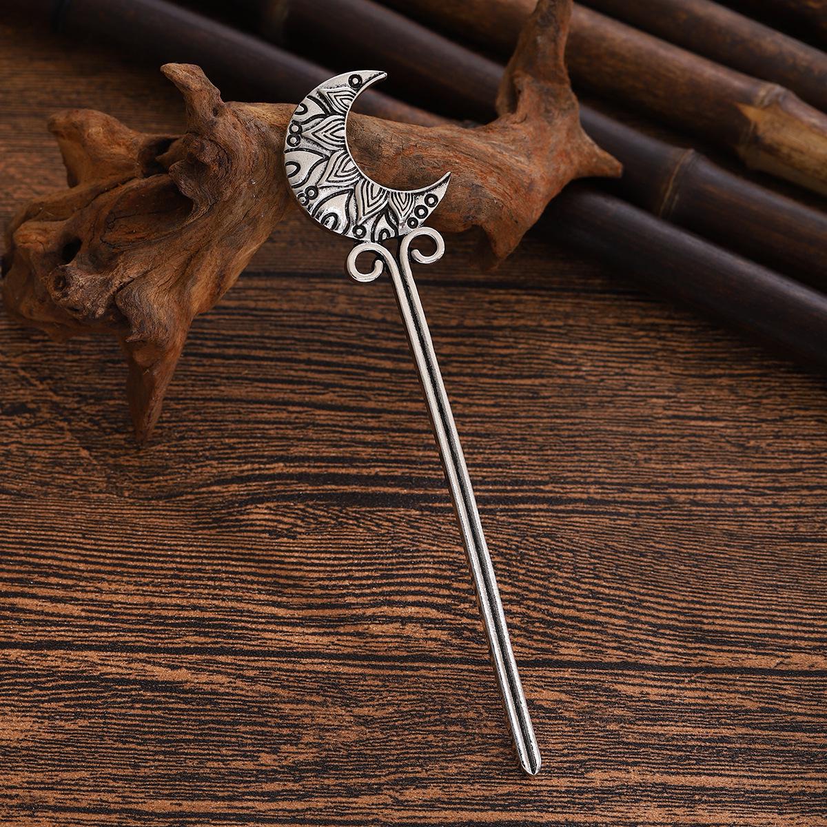 Hot Selling Viking Retro Crescent Moon Hairpin - Fashionable Norwegian Nordic Style A0866 серебряный