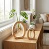Wooden Glass Cylinder Tube Vase Creative Green Plant Rearing Vase  Indoor Plant Display