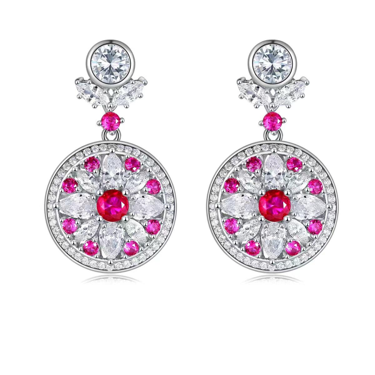 

Роскошные серьги-пусеты из стерлингового серебра S925 с красными падпараджами для женщин - Элегантный круглый подвесной дизайн для банкетов и вечеров S925 Silver