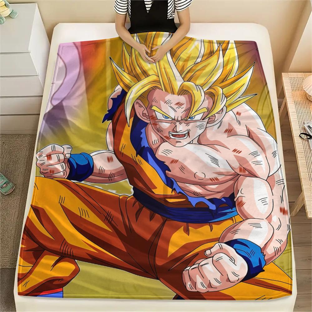 Goku Dragon Ball Cartoon Pattern Flannel Blanket, High Quality Comfortable for All Seasons, Home Decor, Warmth and Comfort, Perfect for Gifts.