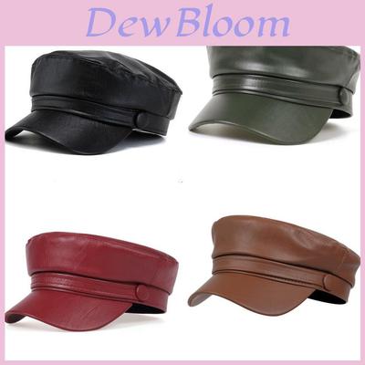 Béret à visière plate en PU pour hommes et femmes Chapeau de mode Protection solaire Style Hip Hop