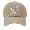 Washed Cotton Baseball Cap Vintage Style Soft Top Denim Hat with Printed Rocket and Moon Design Adjustable Closure for Casual Wear