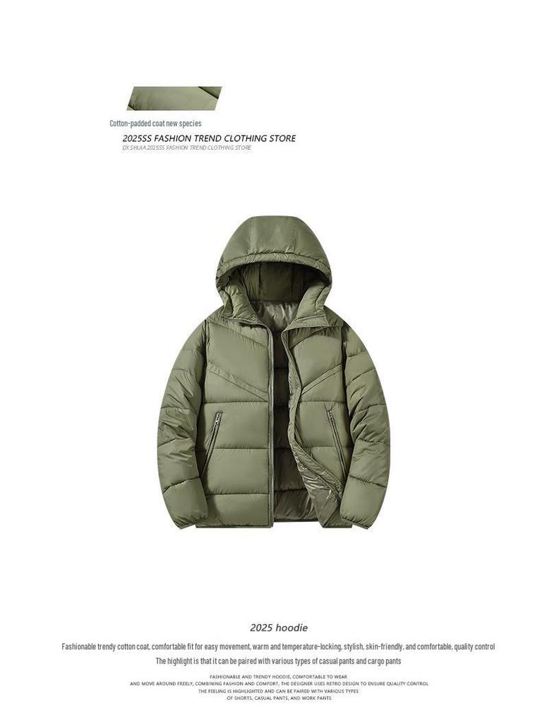 Men's Trendy Hooded Cotton Jacket: Versatile, Velvet-Lined, Thickened Winter Outerwear