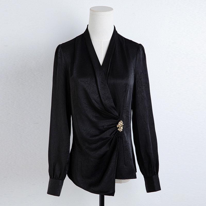 

Feimengyi Women s Elegant Autumn Pleated Waist Long-Sleeve French-Style Top XL чорний
