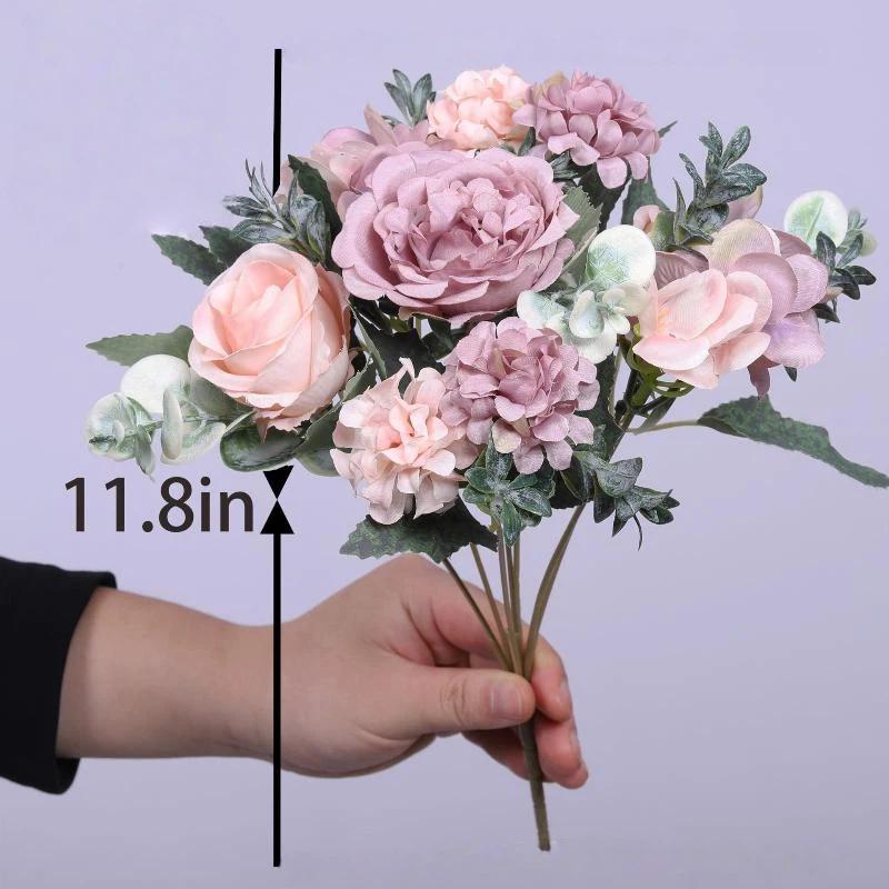 1Pcs Silk Flower 7-Forked Artificial Rose Hydrangea Handheld Flower Fillet Rose Dried Flower Wedding Decoration Flower Bouquet