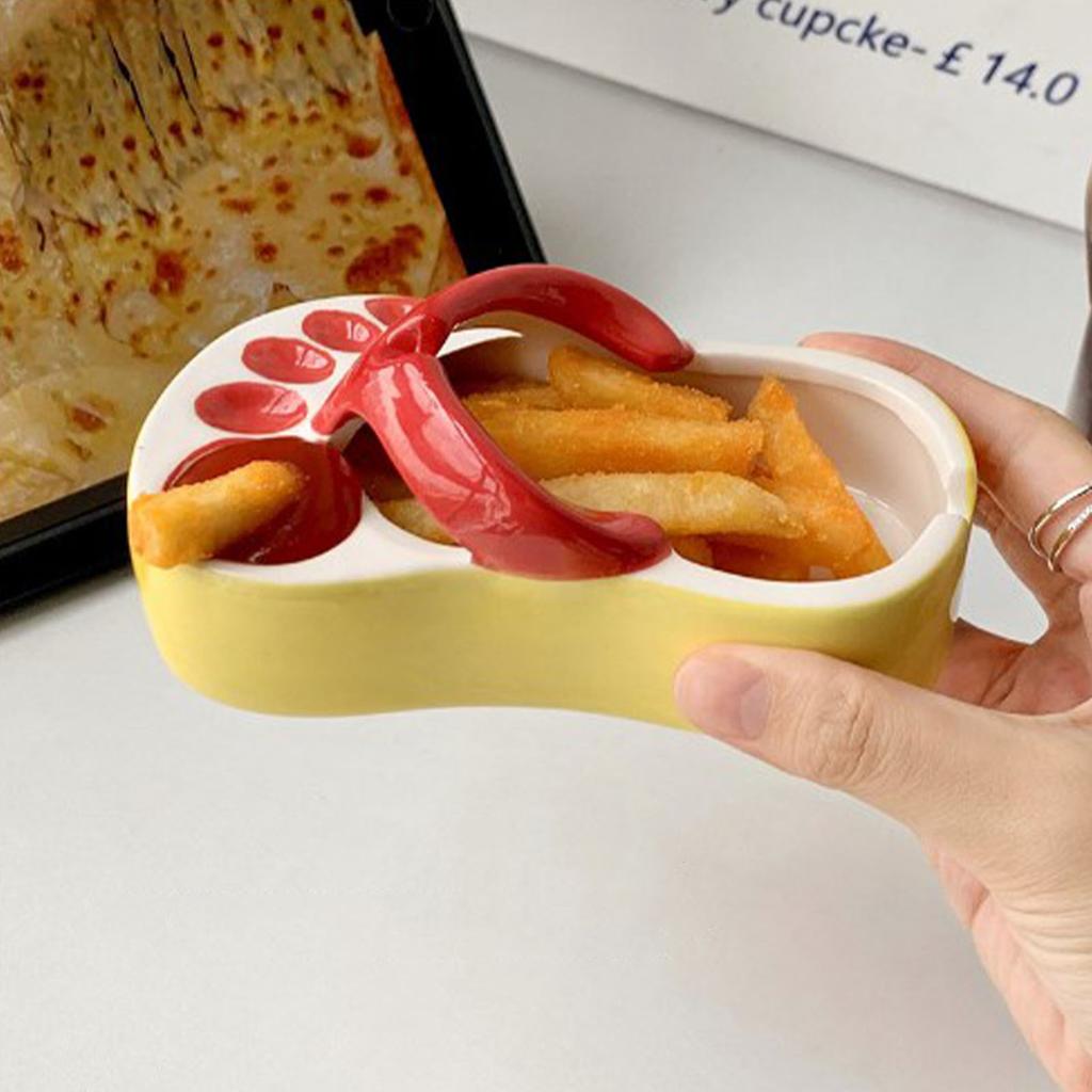 Ceramic French Fries Dish Cute Flip Flops French Fries Plate Cute Ceramic Bowl Flip Flops Shaped Snack Chip Soy Sauce