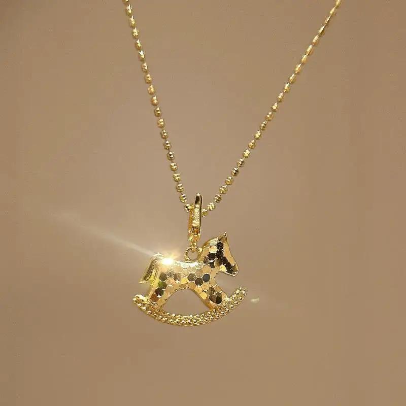 Collier Pendentif Poney Exquis Tendance Pour Femme Girly Polyvalent Chaîne Clavicule Nouveauté Accessoires Bijoux Cadeau Année du Cheval
