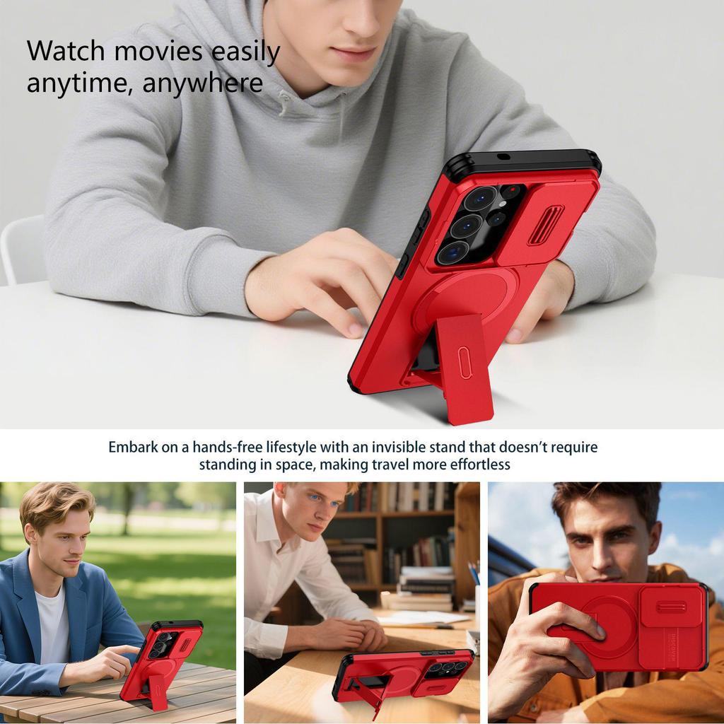 Samsung S26U Magnetic Bracket Protective Phone Case with Push-Window and Anti-Drop Lens A36