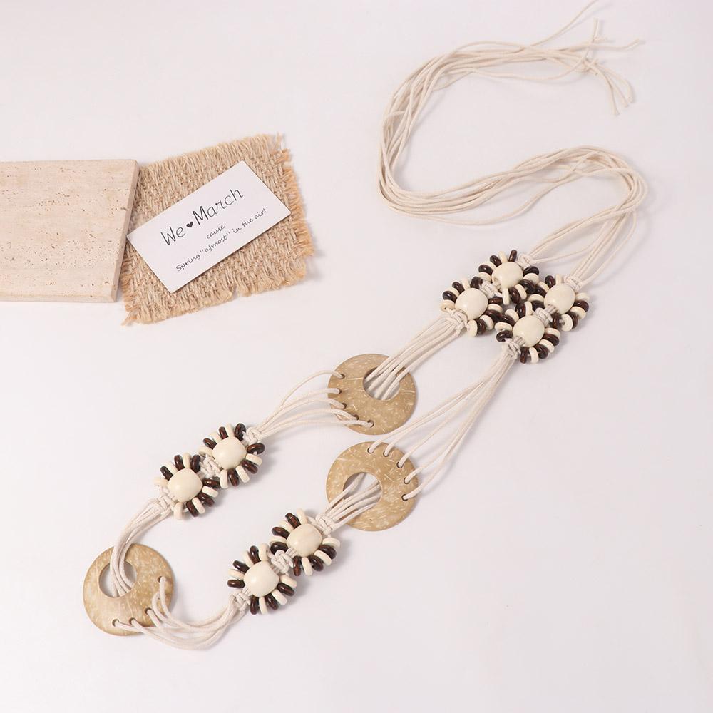 Ethnic Bohemian Waist Rope Vintage Beads Knitted Waistband Coconut Shell Belt  Dress Decoration