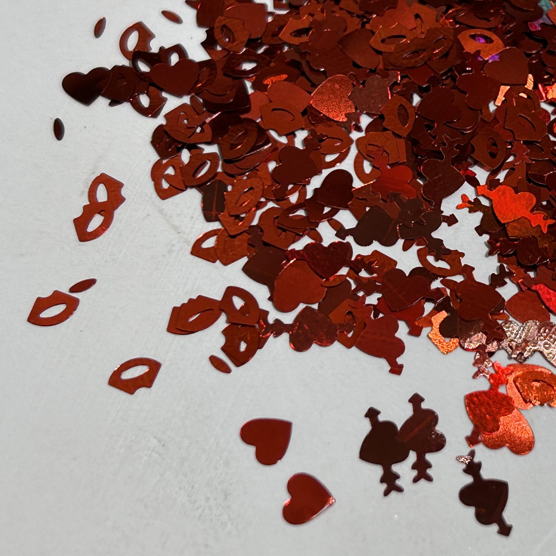

Cupid Red Heart & Lips Laser Irregular Sequins for Nail Art Decorations 50g
