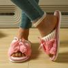 Fashion Autumn Winter Women Fashion Indoor Plush Bow Slippers Females New Lovely Bowknot Slides Men Home Cute Warm Fluffy Light Sandals