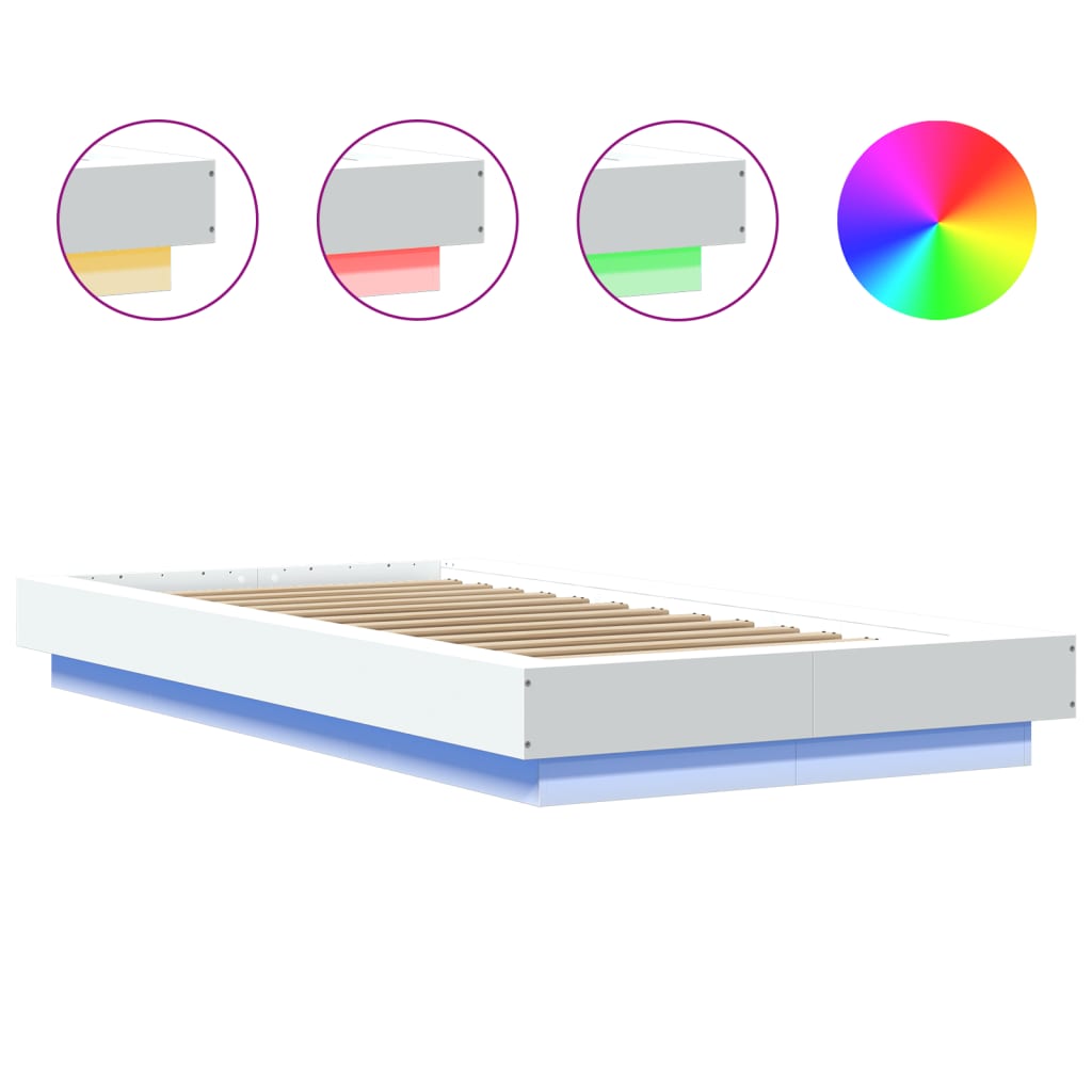Vidaxl Rama Łóżka Z Led, Biała, 90X190 Cm, Materiał Drewnopochodny