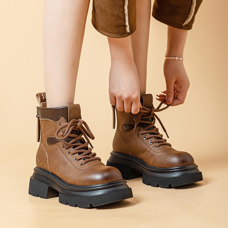 Martin Boots Women's 2025 Autumn New Thick-soled Retro Heightening 7cm Side Zipper Locomotive Sweet Cool Casual Knight Short Boots