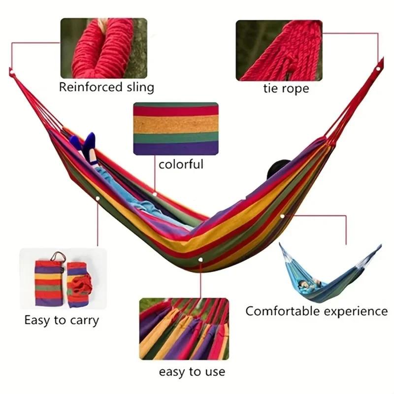 Colorful Striped Portable Camping Hammock With Storage Bag And Tree Tie Anti Tipping Design Suitable For Outdoor Camping
