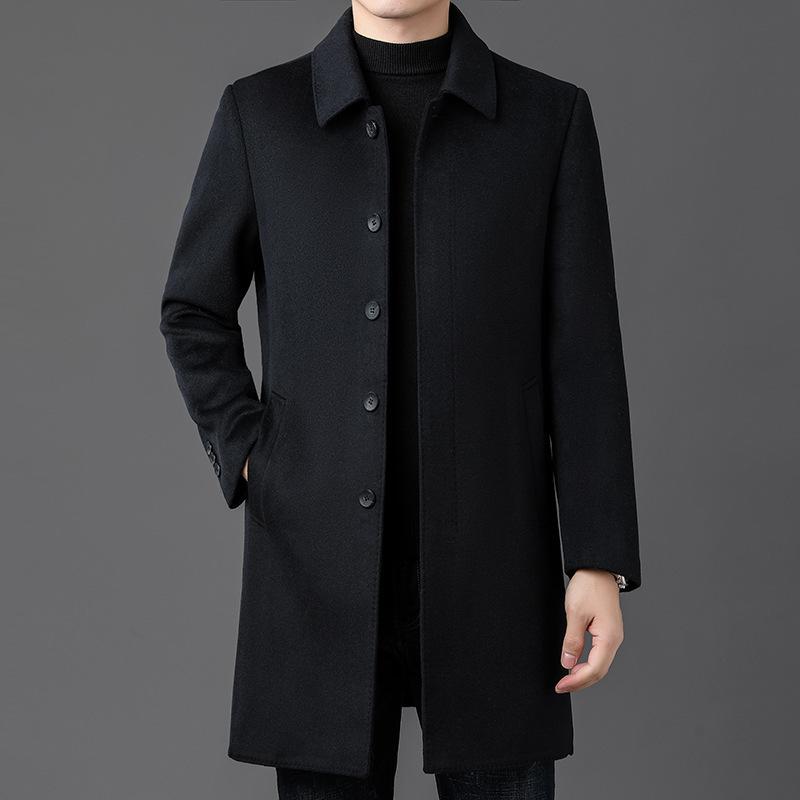 

Шерстяное пальто мужское осенне-зимнее двухстороннее шерстяное пальто средней длины с лацканами легкая роскошная кашемировая утолщенная ветровка для мужчин 195