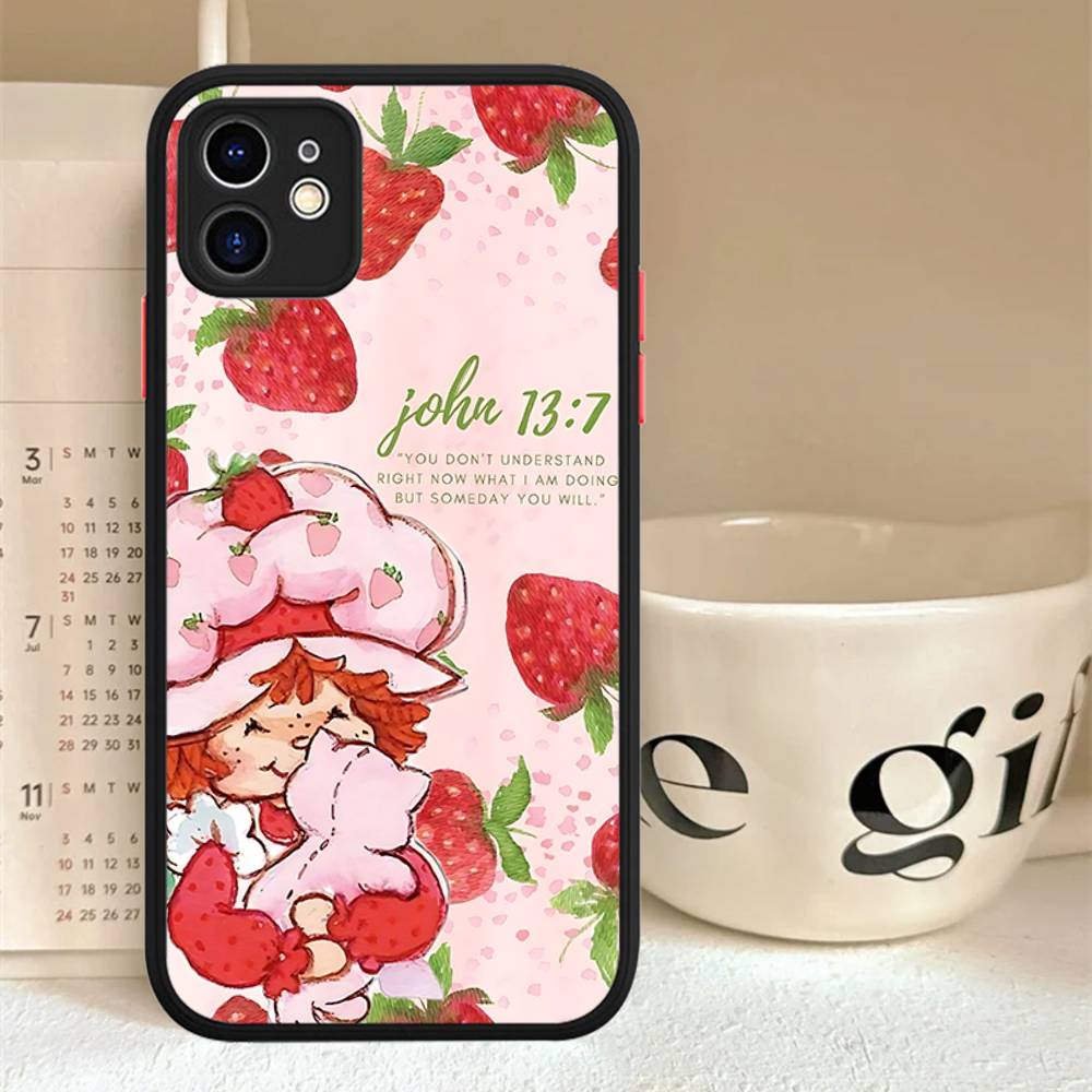 S-Strawberry-shortcake Girl For IPhone 11 12 13 14 15 16 Pro Max Plus X XS MAX Back Cover Matte Phone Case