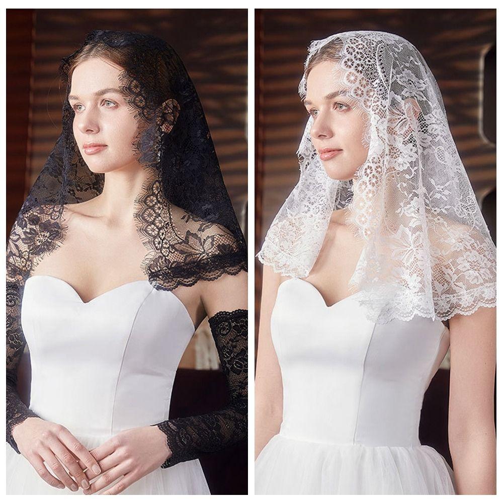 Hollow Wedding Lace Shawl Lace Trim Bride Head Gauze Elegant Veil Prayer Shawl  Party
