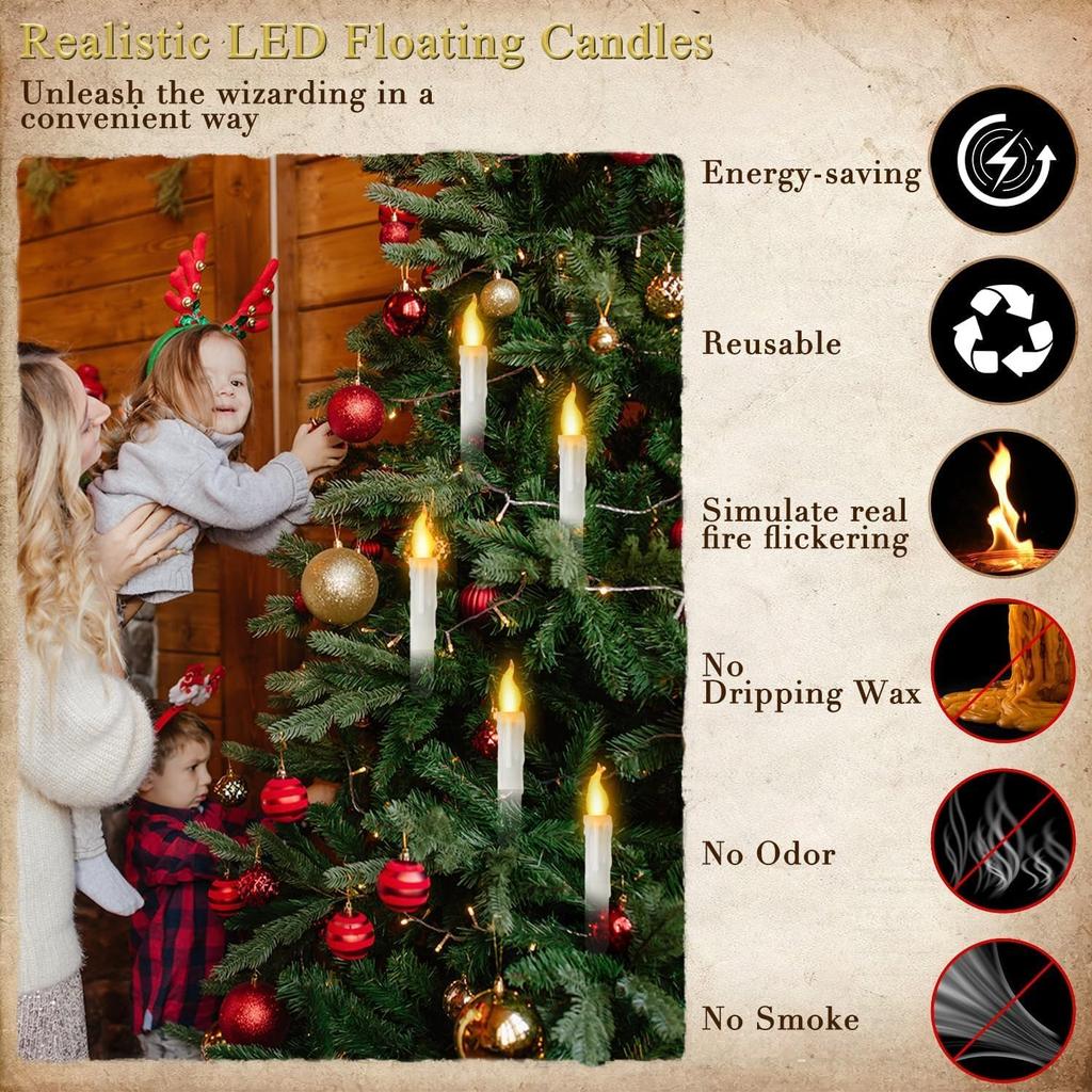 Floating Candles with Wand 12PCs Magic Hanging Candles with Flameless Candle with Wand Remote 3D Decorations for Halloween Party