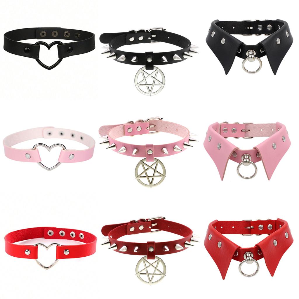 Punk Gothic Spiked Star Heart Pu Leather Collar, Casual Party Wear Christmas Valentine'S Day Fashion Necklace Gift