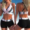Sexy Hollow Out Back High Waist Bikini Swimsuit Women's Short Pants Quick Dry Two Piece Swimwear New 2025 Big Size