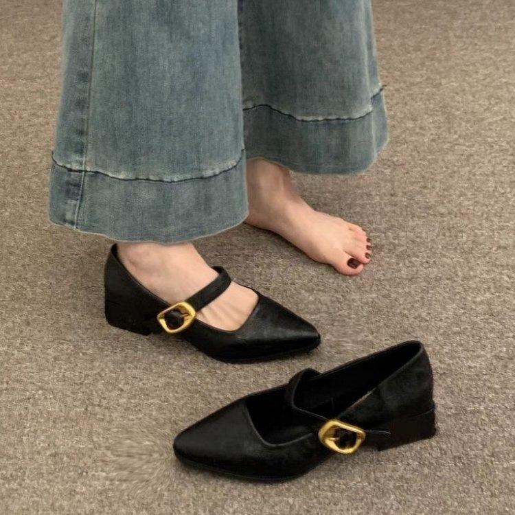 Comfortable temperament soft sole thick heel leather surface single shoes new niche design Mary Jane