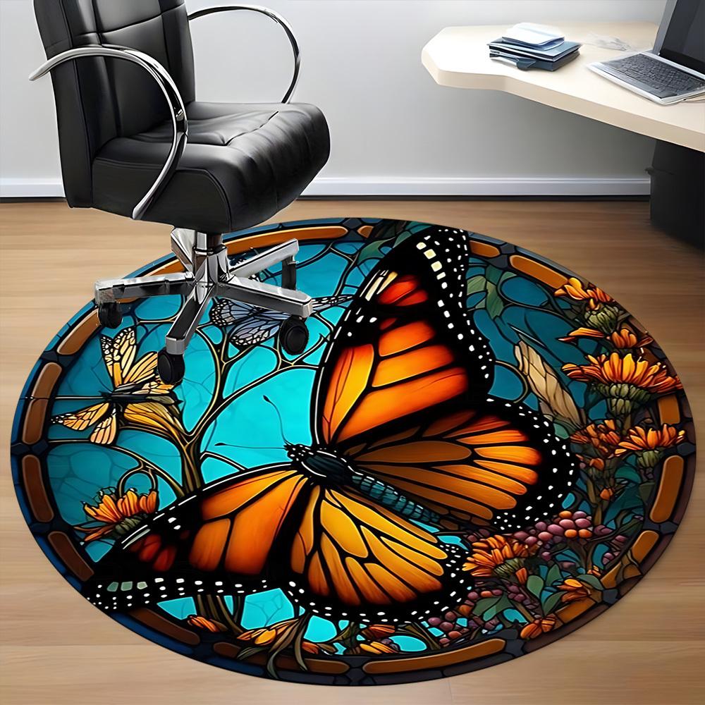 1pc Butterfly Stained Glass Chair Carpet for Office Non-Slip, Machine Washable Rug for Office, Room - Holiday Decor, Machine Made yy251016178