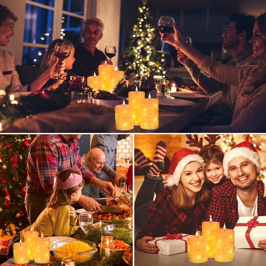 3PCS Flameless Candle Lights with Twisted String Lights Kit with Controller Realistic LEDs Candles Warm White Lighting Candle Dynamic Flickering